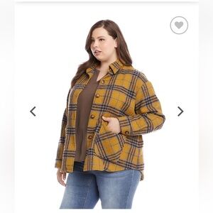 Karen Kane Womens Gold Tweed Plaid Lightweight Shirt Jacket Coat size 2X
